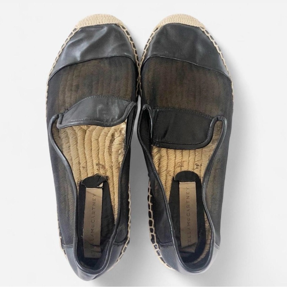 Stella McCartney Black Faux Leather and Mesh Sheer Panel Espadrilles - Picture 3 of 14